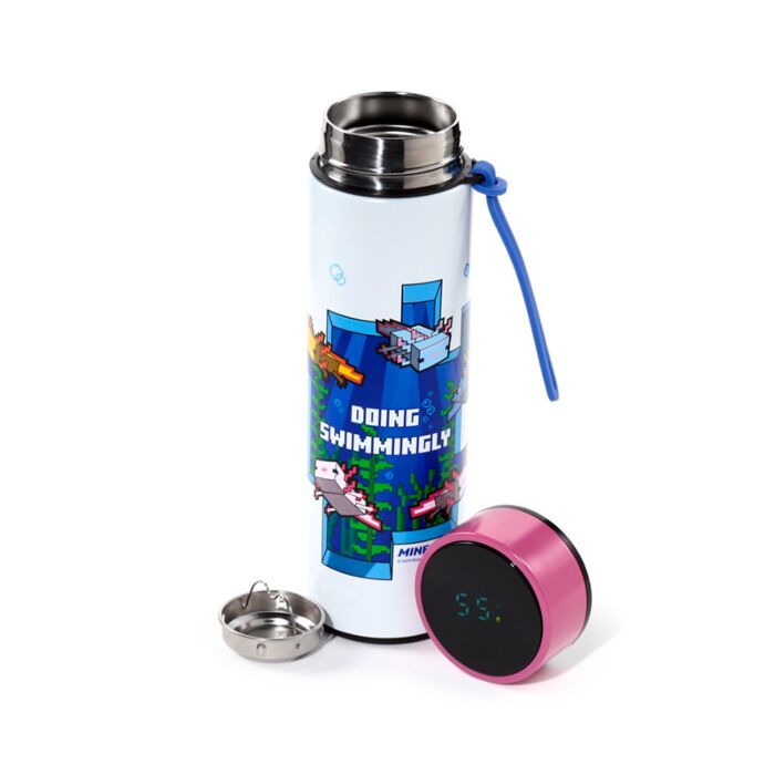 Nerezová termoláhev  s digitálním teploměrem 450ml - Minecraft Axolotl 