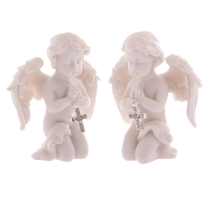 Dekorace - soška - Anděl - Kus nebe -Cherubín -Modlící se  s křížkem, 7.5cm