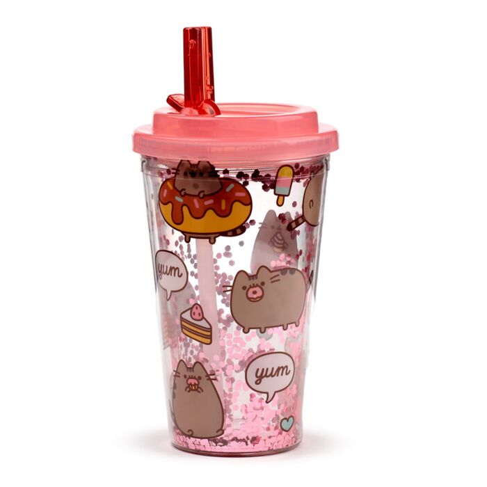 Kelímek - brčko - víčko - Kočka Pusheen labužník