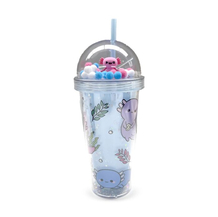 Kelímek - brčko - víčko - ozdoby Adoramals - Axolotl  Maddie