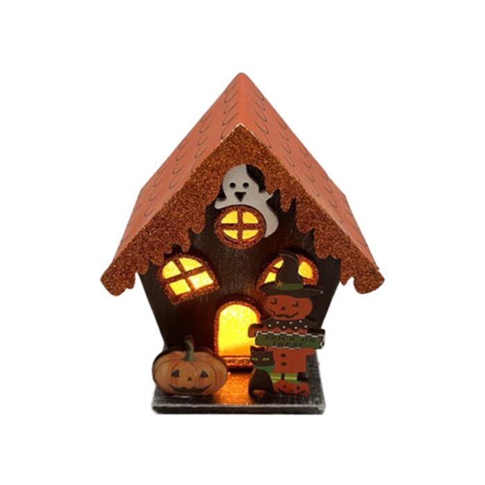 Dekorace - Halloween - Strašidelný domeček s dýní a strašidýlkem - LED 
