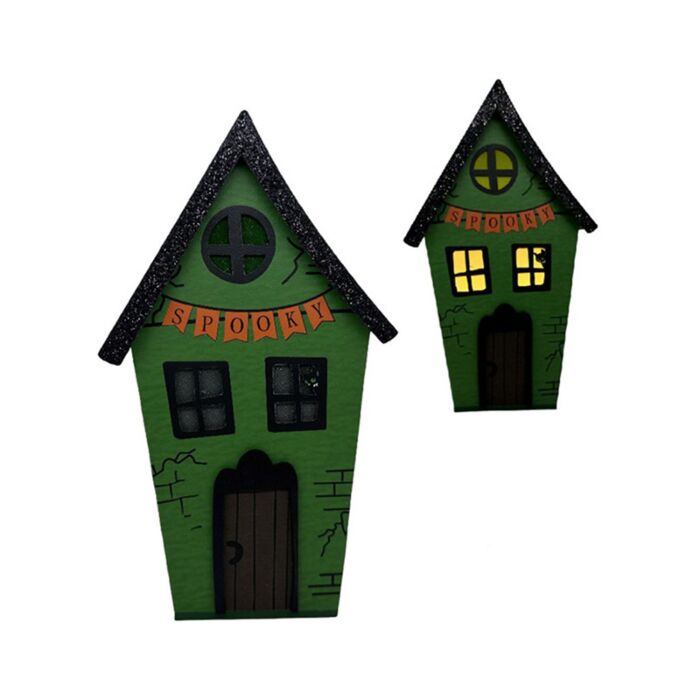 Dekorace - Halloween - Strašidelný domeček - zelený - vysoký - LED