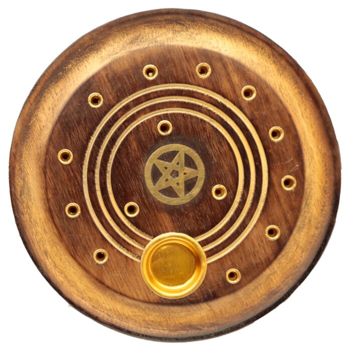 Stojánek - vonné tyčinky -mangové dřevo - Pentagram, kulatý