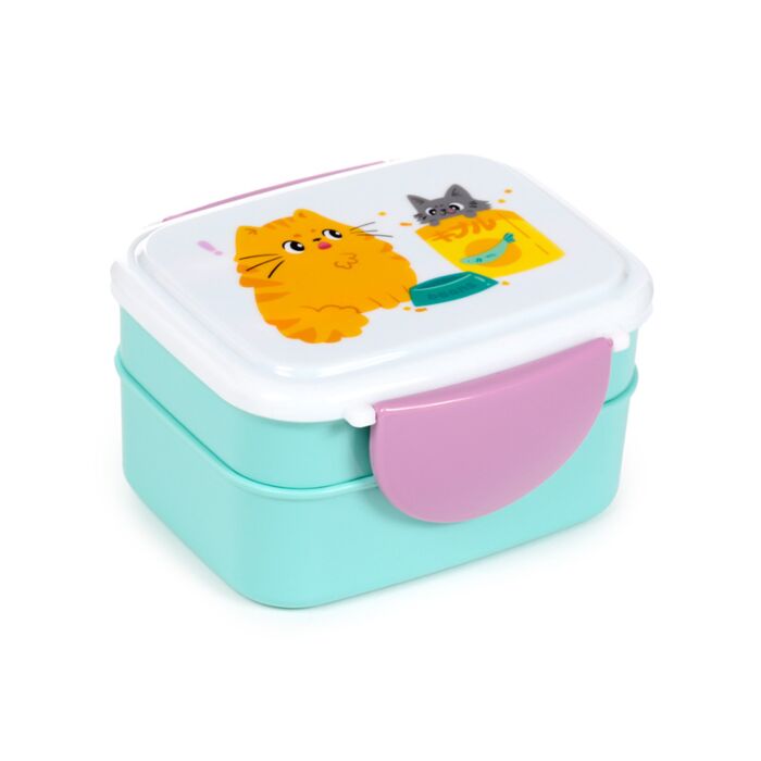 Svačinový box s příborem  Bento box - Kočka Beans & Co 