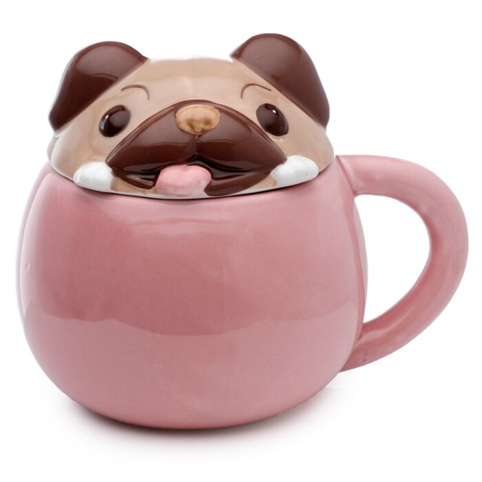 Keramický hrnek s víčkem -  Mopsík