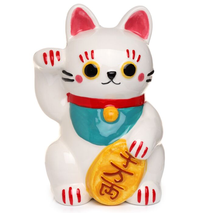 Keramická pokladnička - Kočka pro štěstí Maneki Neko - bílá
