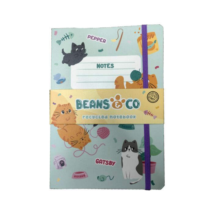 Linkovaný A5 zápisník z recyklovaného papíru - Kočka Beans & Co 