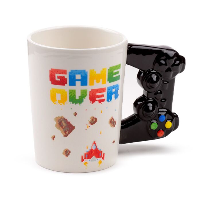 Keramický hrnek s tvarovaným  uchem-Game Over, motiv Pixel