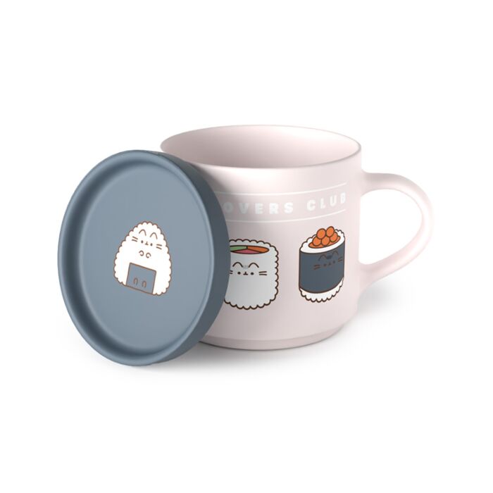 Sada porcelánový hrnek a podtácek 420 ml-Kočka Pusheen- Milovník sushi