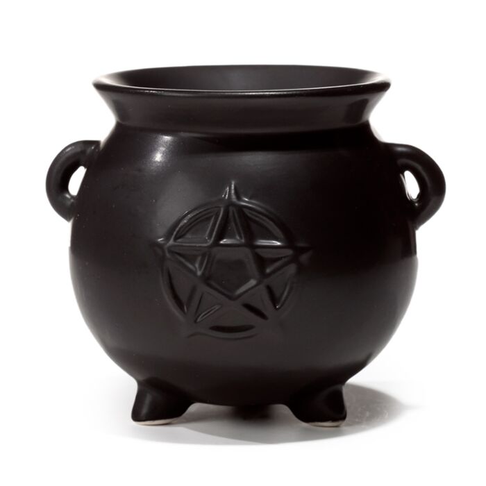Keramická olejová aromalampa Černý čarodějnický kotlík Pentagram