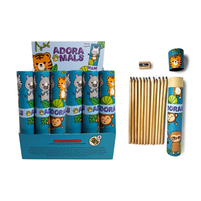 Sada pastelek - krabička -12 ks - ořezávátko -  Adoramals - zvířátka