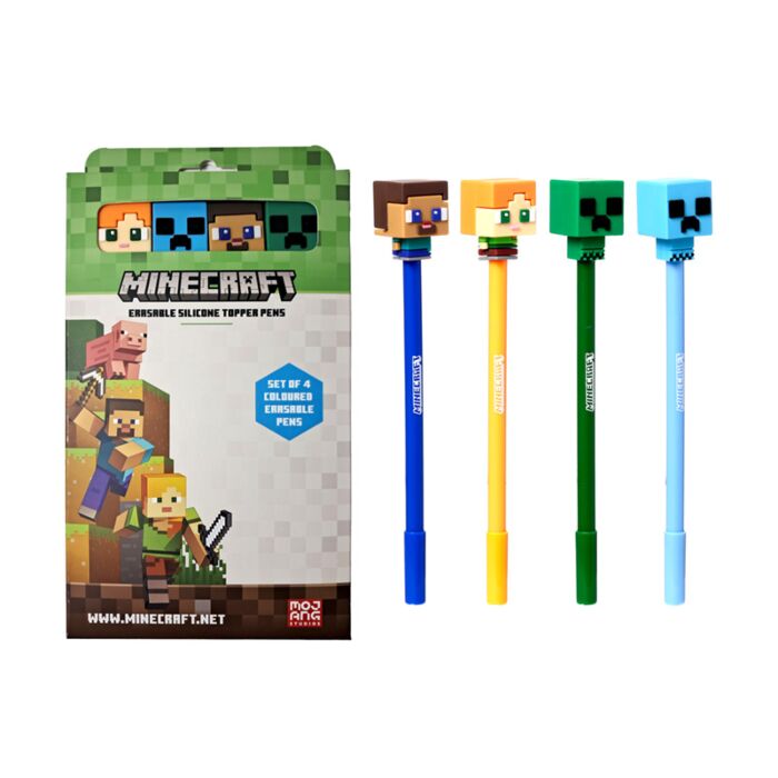 Smazatelná propiska s ozdobou Inkredible Minecraft Chibi Style - silikonový topper 4ks