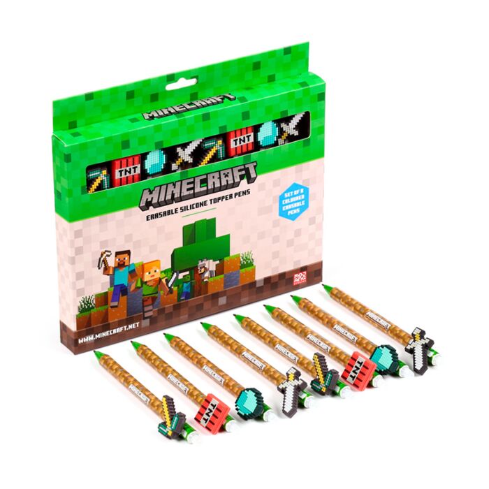 Smazatelná propiska s ozdobou Inkredible Minecraft Chibi Style - silikonový topper 8ks