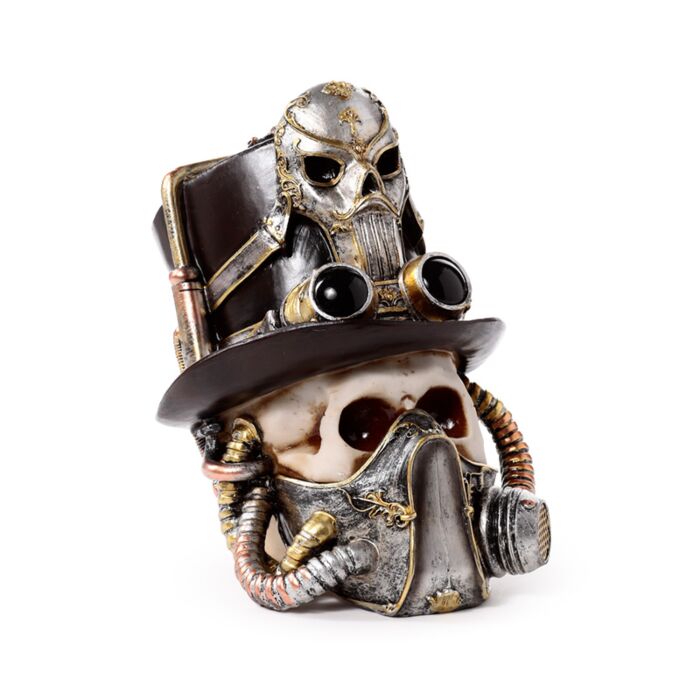 Dekorace - Steampunk - Lebka s plynovou maskou a cylindrem