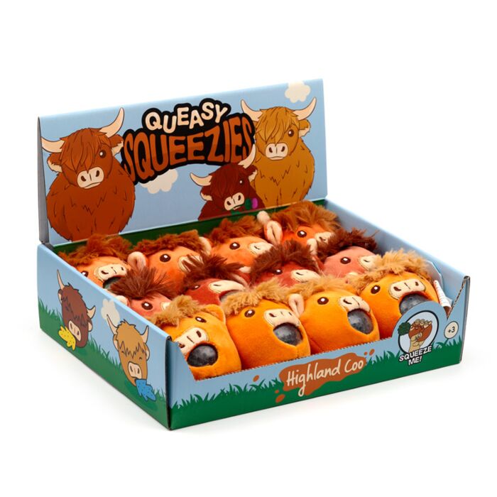 Plyšová mačkací hračka antistres - Queasy Squeezies - Skotská kráva