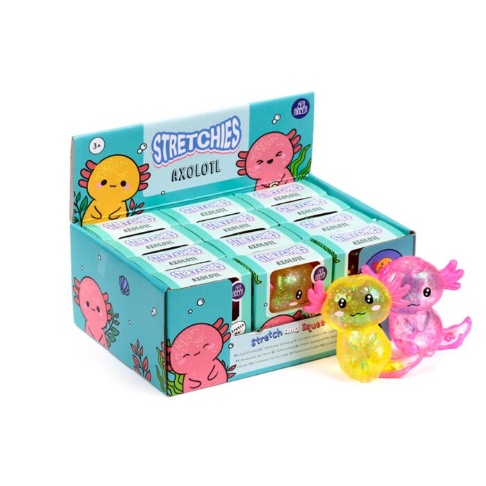 Mačkací hračka Squeezy - antistres - glitter - Axolotl