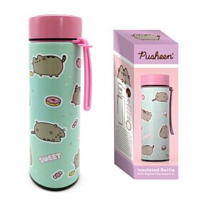Nerezová termoláhev  s digitálním teploměrem 450ml - Kočka Pusheen