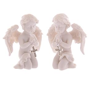 Dekorace - soška - Anděl - Kus nebe -Cherubín -Modlící se  s křížkem, 7.5cm