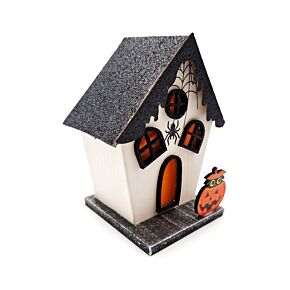 Dekorace - Halloween - Strašidelný domeček s dýní a pavoukem 25-LED