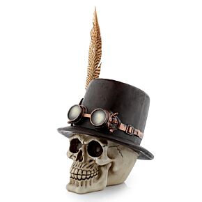 Dekorace - Steampunk - Lebka s cylindrem a peřím