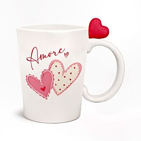 Keramický hrnek s tvarovaným  uchem-Amore-Láska-Srdce
