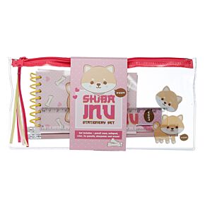 Průhledný penál - 7 psacích potřeb - Adoramals pes Shiba Inu