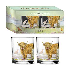 Sklenice - sada 2 ks- 350 ml - Jan Pashley - Skotská kráva Highland Coo 