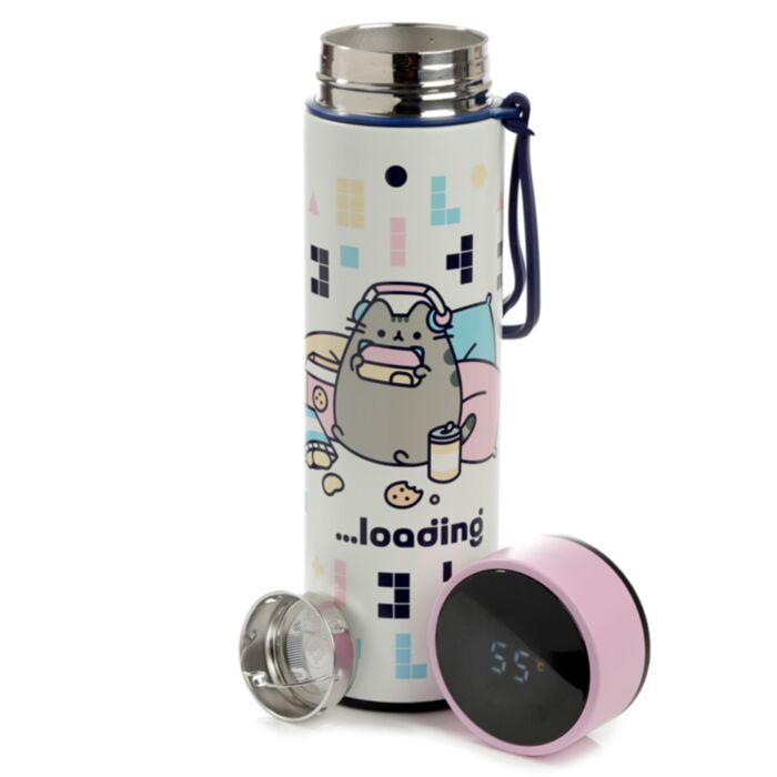 Nerezová termoláhev s digitálním teploměrem 450ml - Pusheen-kočka