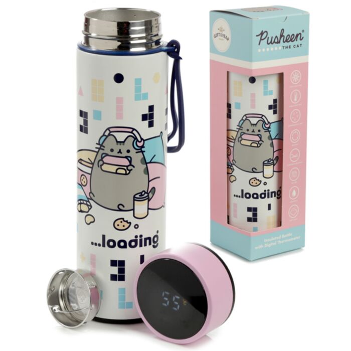 Nerezová termoláhev s digitálním teploměrem 450ml - Pusheen-kočka