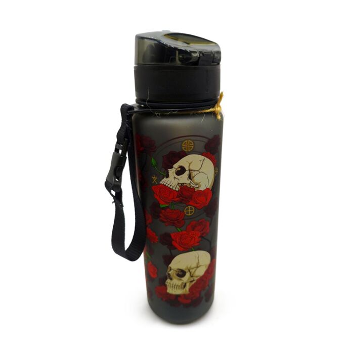 Nerozbitná plastová láhev s víčkem 600ml - Skulls & Roses - Lebka a růže
