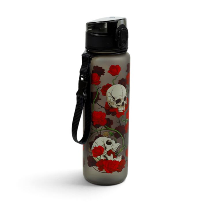 Nerozbitná plastová láhev s víčkem 600ml - Skulls & Roses - Lebka a růže