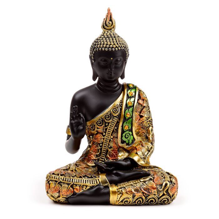 Dekorace - soška - Thai Buddha- černo oranžový - Meditace