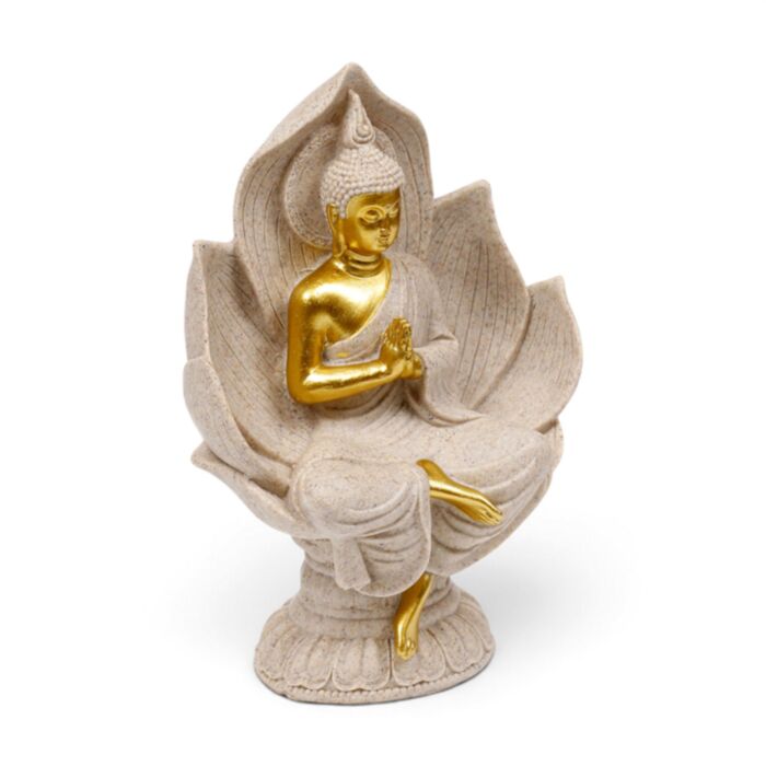 Dekorace - soška - Thai Buddha - sedící - efekt pískovce a zlata