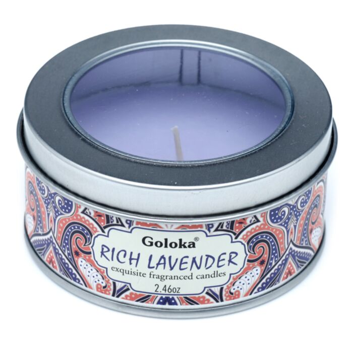 Svíčka v plechové krabičce Goloka Nag Champa Levandule