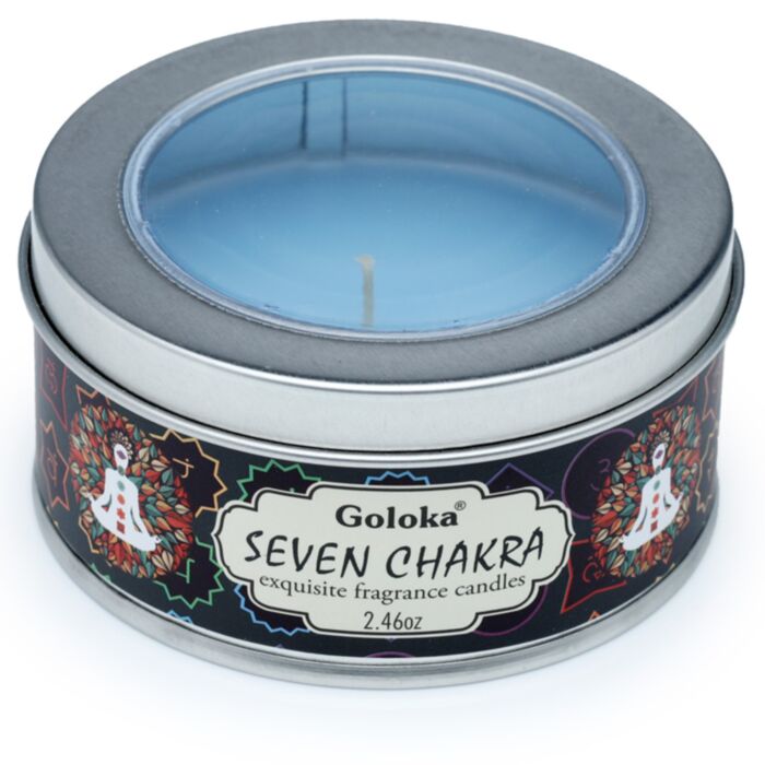 Svíčka v plechové krabičce Goloka Nag Champa Sedm čaker