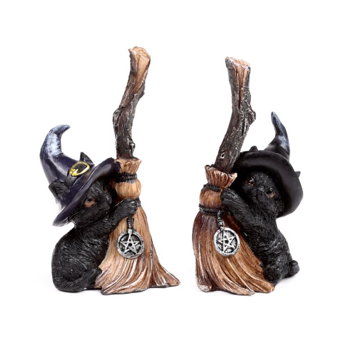 Dekorace - soška - Kočka - Čarodějnice - S koštětem