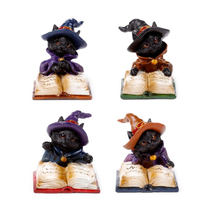 Dekorace - soška - Kočka - Čarodějnice - Čtoucí knihu kouzel