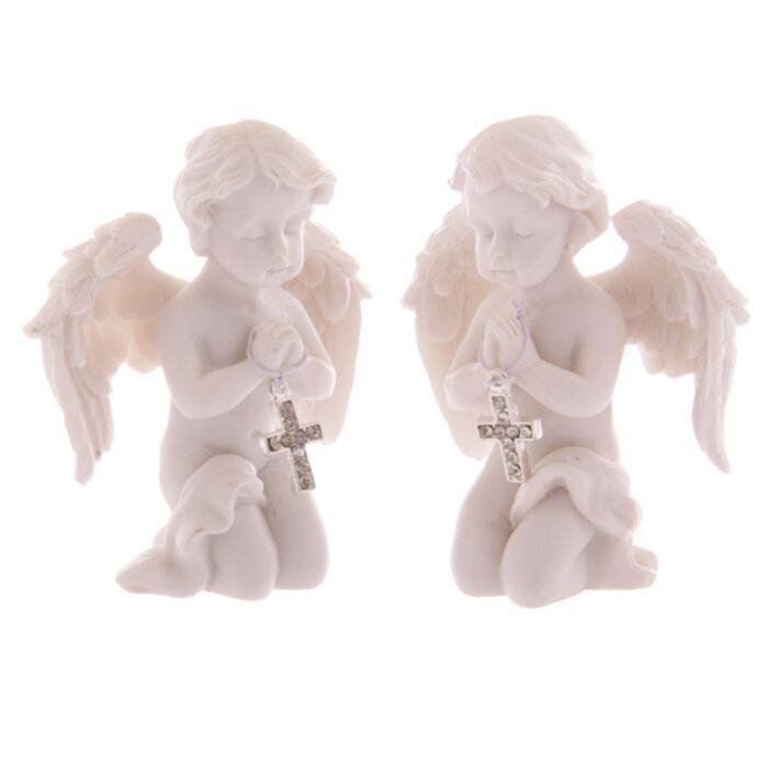 Dekorace - soška - Anděl - Kus nebe -Cherubín -Modlící se s křížkem, 7.5cm