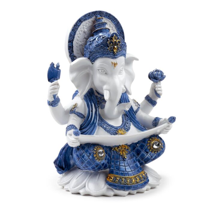 Soška Ganesh Moudrost Modro bílá