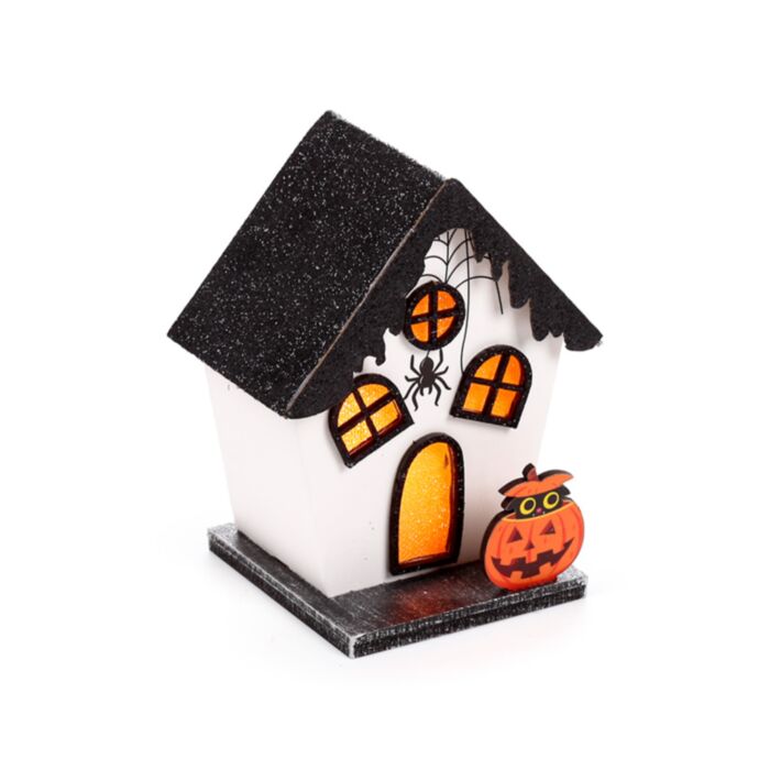 Dekorace - Halloween - Spooky - Strašidelný domeček s dýní a pavoukem 25-LED