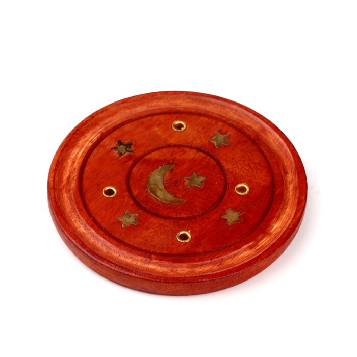 Stojánek - vonné tyčinky a kužely - mangové dřevo - Měsíc a hvězdy