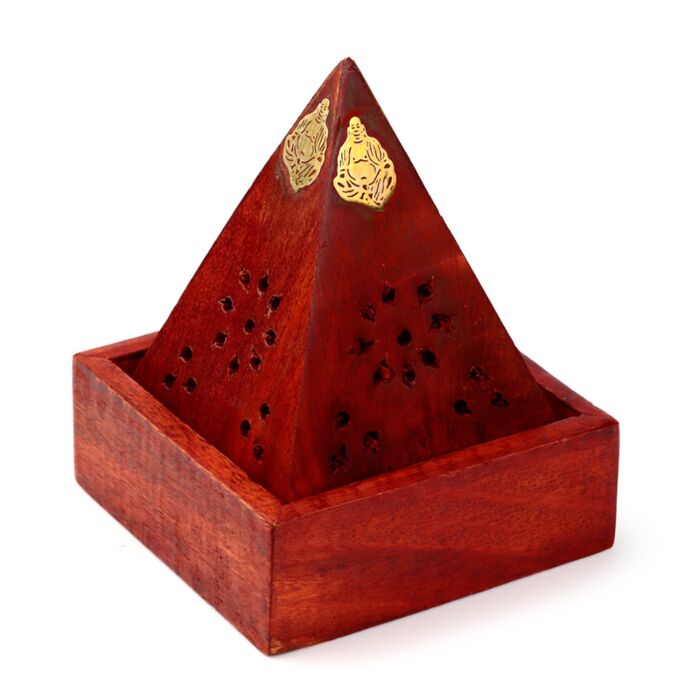 Krabička - vonné kužely - mangové dřevo -pyramida - Buddha a květy