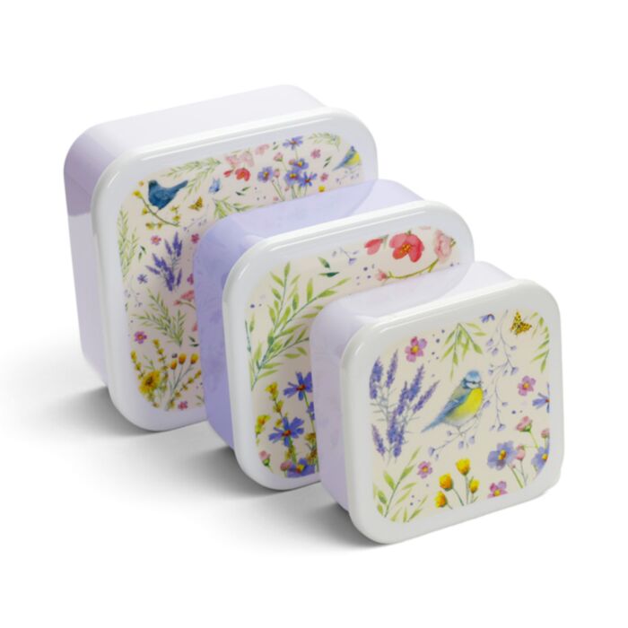 Svačinový box 3 ks - S/M/L - Jan Pashley Wings & Wildflowers - Ptáček a květina
