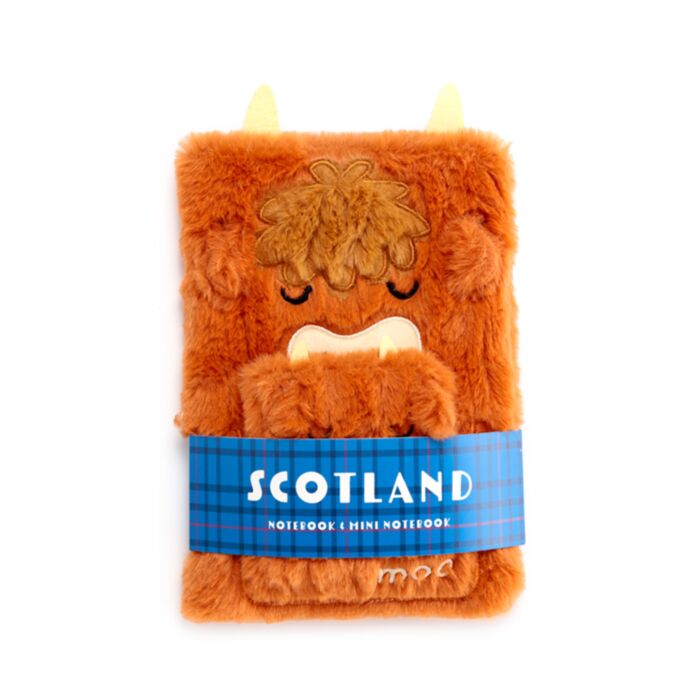 Plyšový zápisník s mini zápisníkem - Kráva Highland Coo