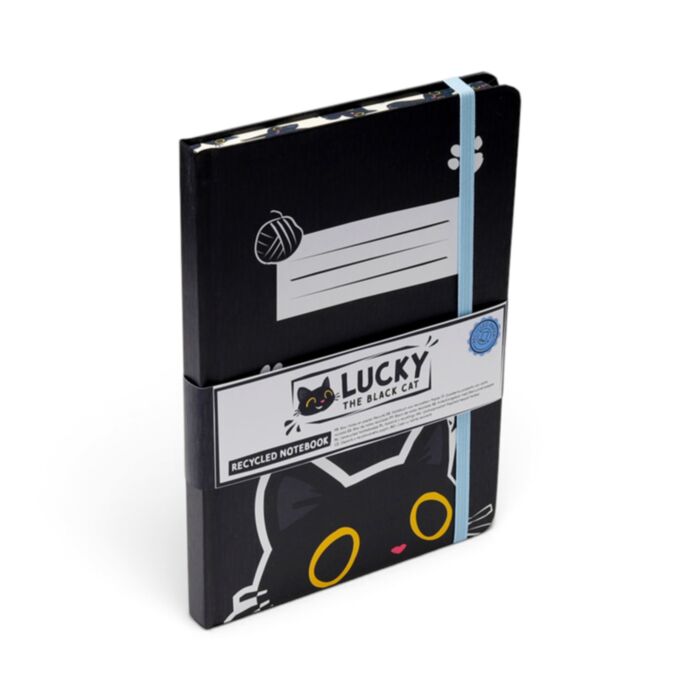 Linkovaný A5 zápisník z recyklovaného papíru - Lucky the Black Cat - Kočka