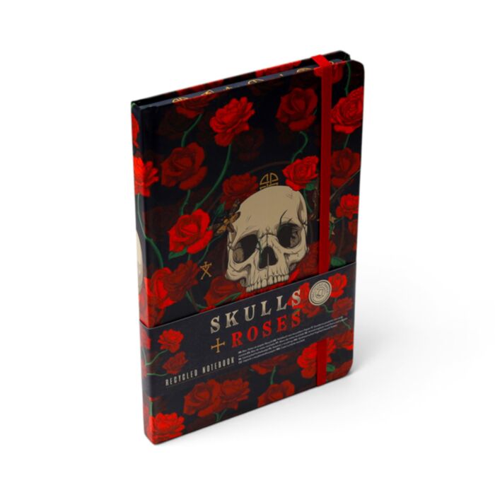 Linkovaný A5 zápisník z recyklovaného papíru - Skulls & Roses - Lebak a růže
