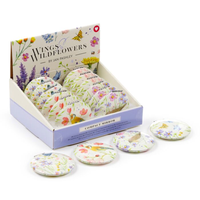 Kompaktní zrcátko - Jan Pashley Wings & Wildflowers - Ptáček a květina