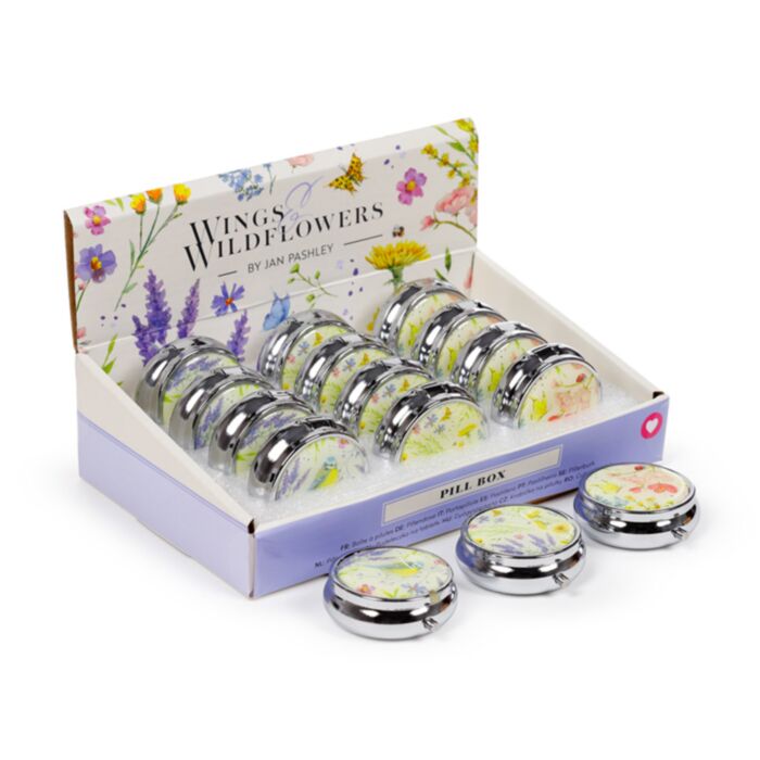 Krabička na prášky  - Jan Pashley Wings & Wildflowers - Ptáček a květina