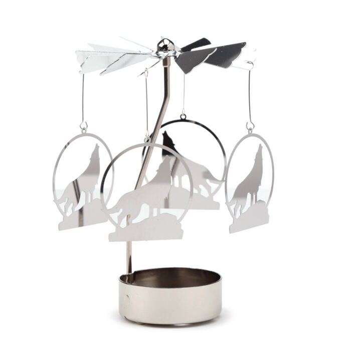 Otočný svícen -kovový - Andělský kolotoč - Vyjící vlk