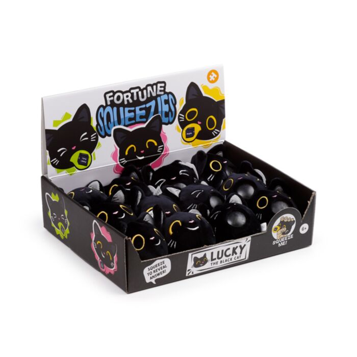 Plyšová mačkací hračka antistres - Queasy Squeezies - Lucky the Black - Kočka